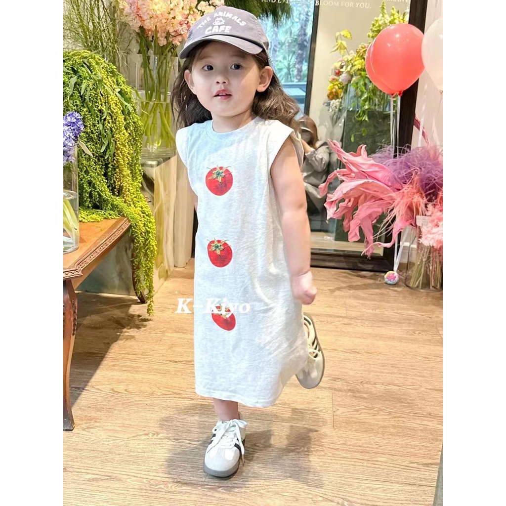 Đầm Sát Nách In Hình Quả Cà Chua Dễ Thương Phong Cách Hàn Quốc Thời Trang Mùa Hè Cho Bé Gái