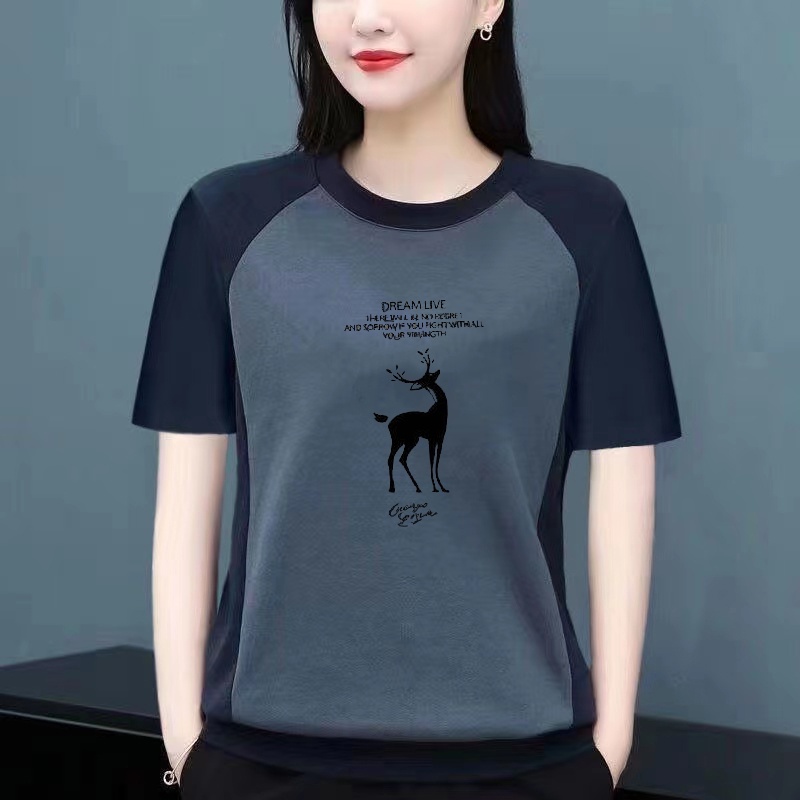 Áo sơ mi trung niên phụ nữ thời trang mùa hè rộng rãi áo thun ngắn tay