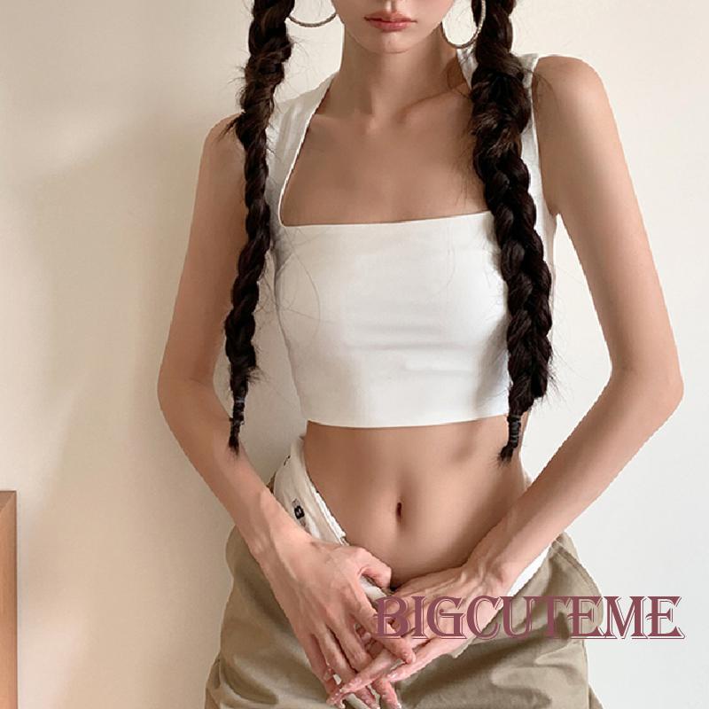 Áo Croptop Sát Nách Cổ Vuông Màu Trơn Thời Trang Dành Cho Nữ