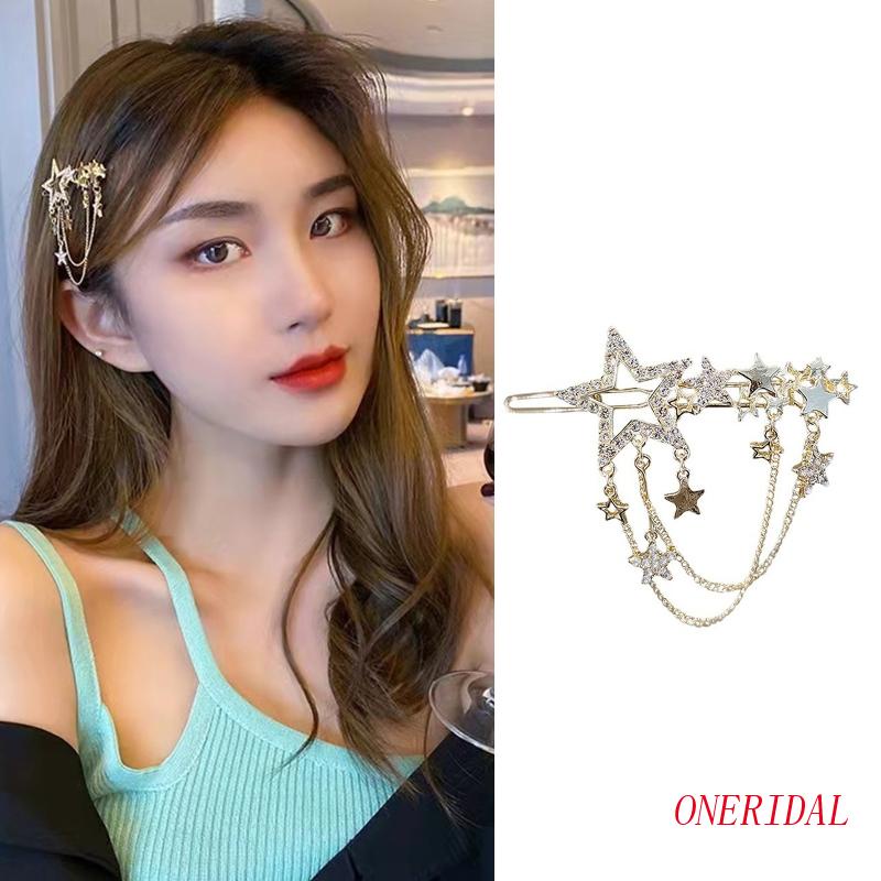Kẹp Tóc Chống Trượt Hình Ngôi Sao Lớn Đính Tua Rua Trang Nhã