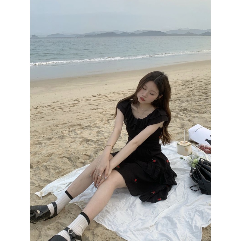 Đầm Ngắn Mùa Hè Thêu Họa Tiết Viền Bèo Thời Trang Cho Nữ