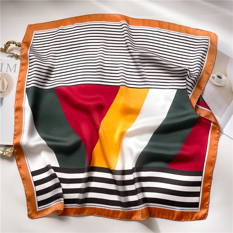 Khăn Choàng Lụa Kẻ Sọc Hình Vuông Đơn Giản Thời Trang Cho Nữ