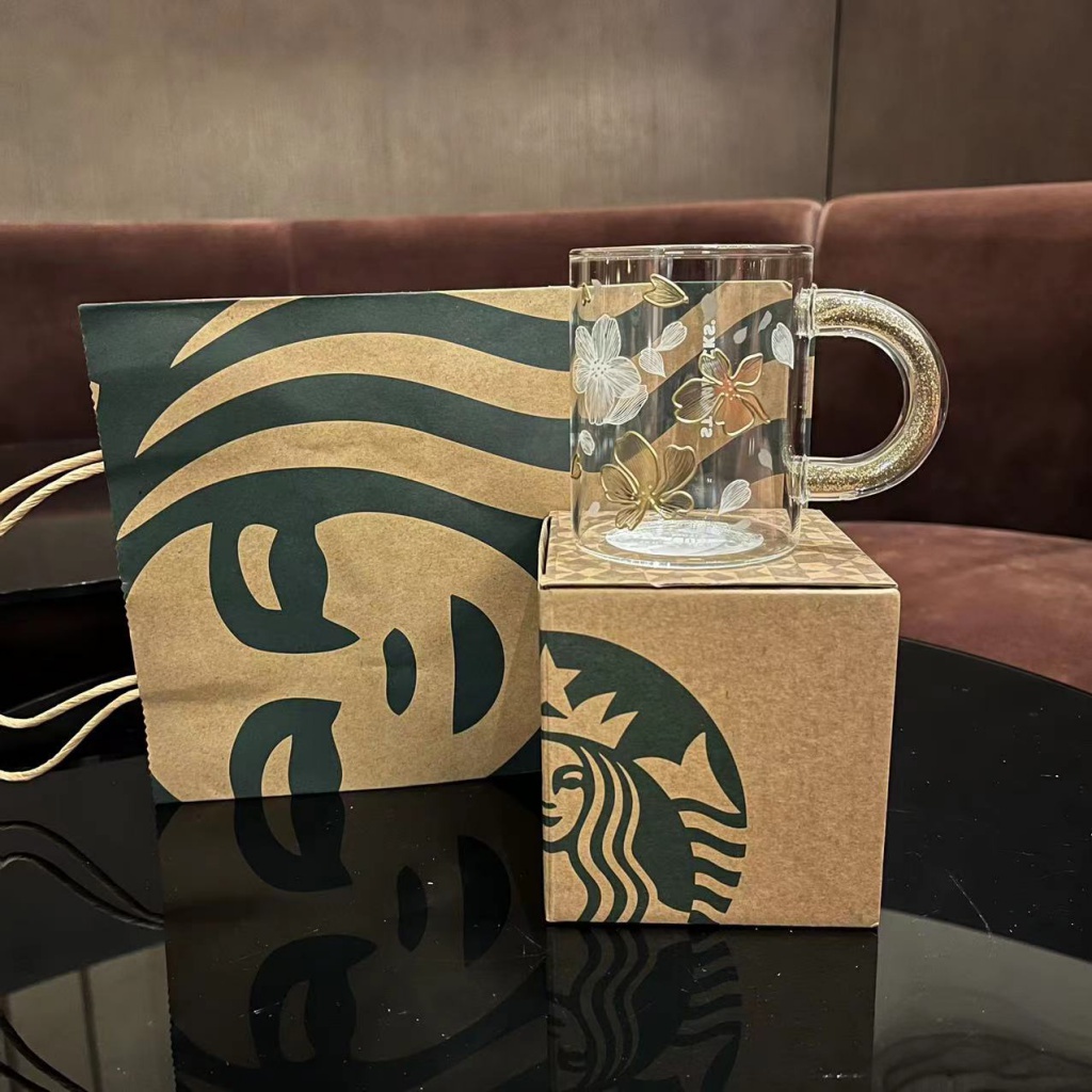 Cốc Uống Nước Starbucks 355ml Có Quai Cầm Màu Vàng Hoa Anh Đào Đẹp Mắt