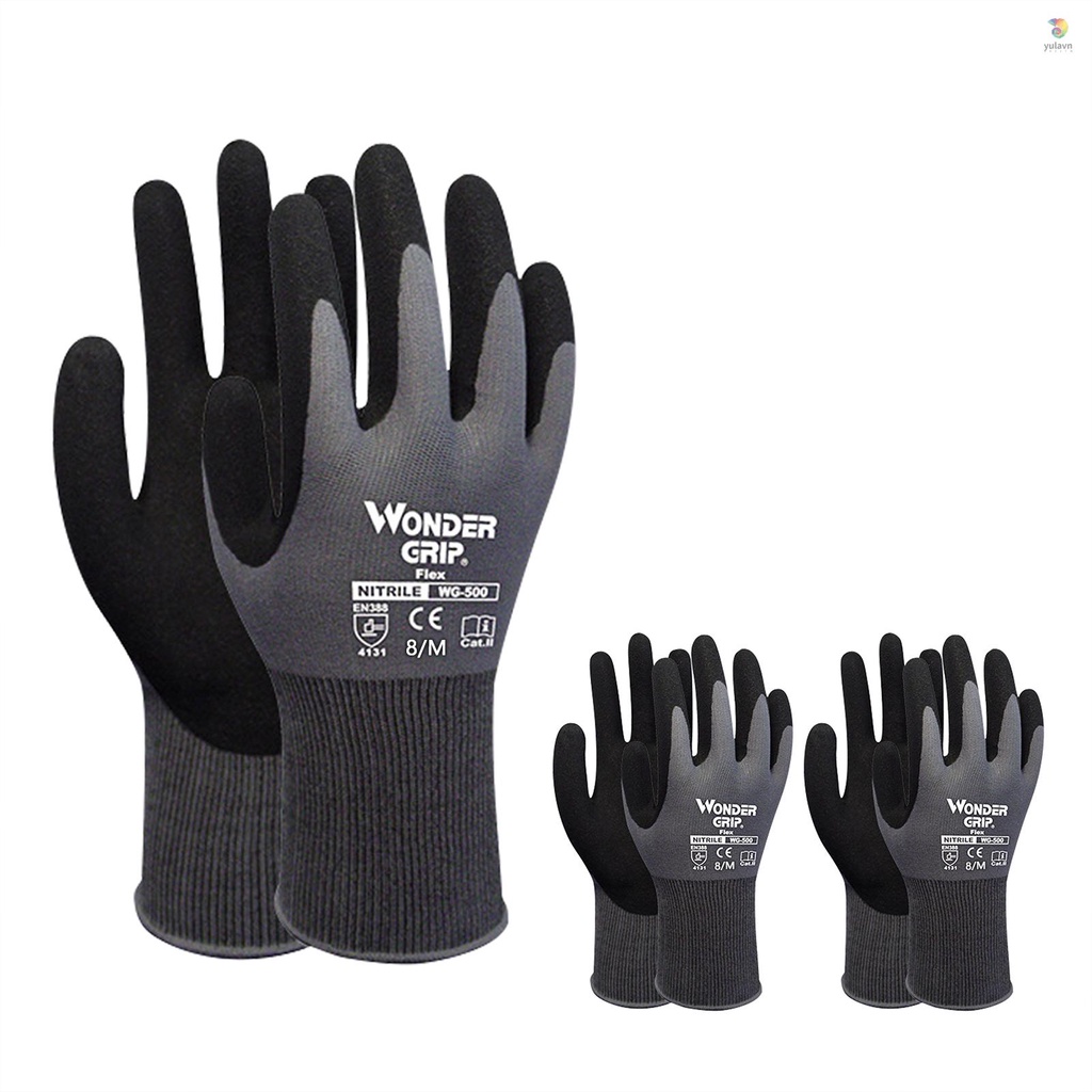 Bộ 3 Đôi Găng Tay Bảo Hộ Lao Động Nitrile Màu Đen / Xám Cho Nam / Nữ