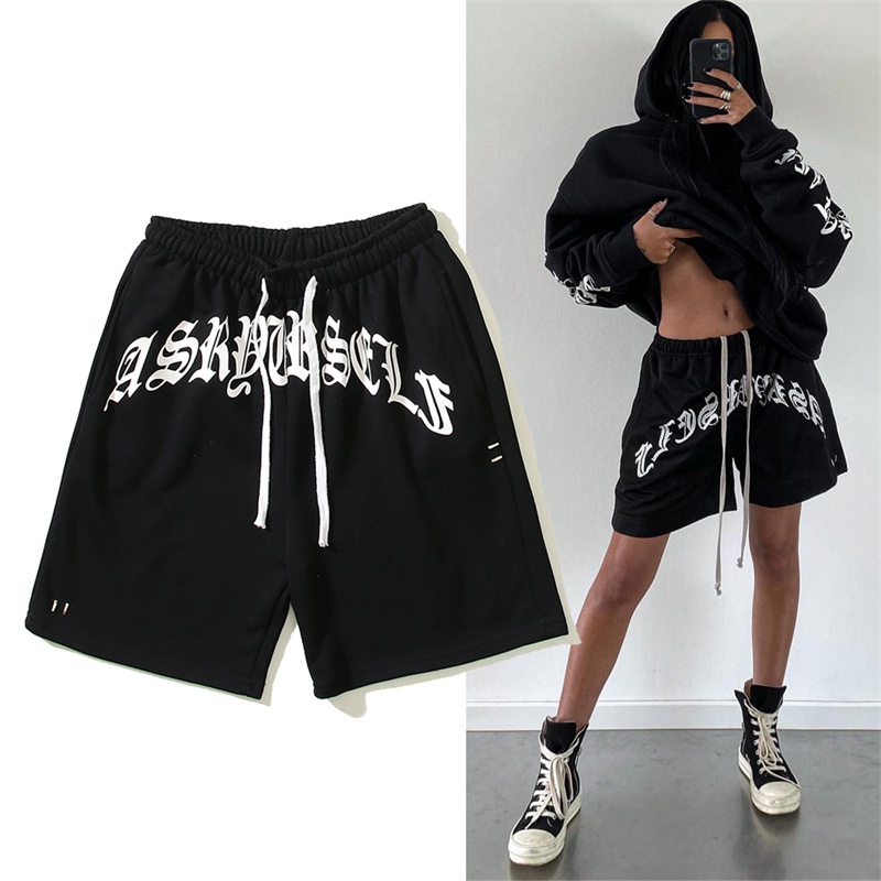 Quần Short Thể Thao Dáng Rộng In Chữ Sanskrit Kiểu Đường Phố Mỹ Cá Tính Cho Nam Và Nữ