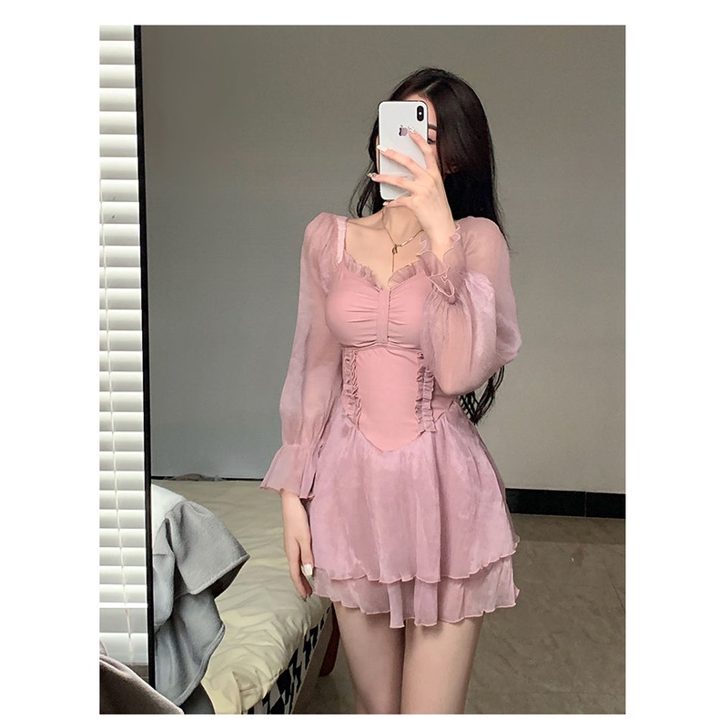 Áo Đầm Mỏng Che Bụng Một Mảnh Phong Cách Mới Mùa Hè 2023 Kích Thước Lớn Phong Cách ins Cho Nữ Sinh