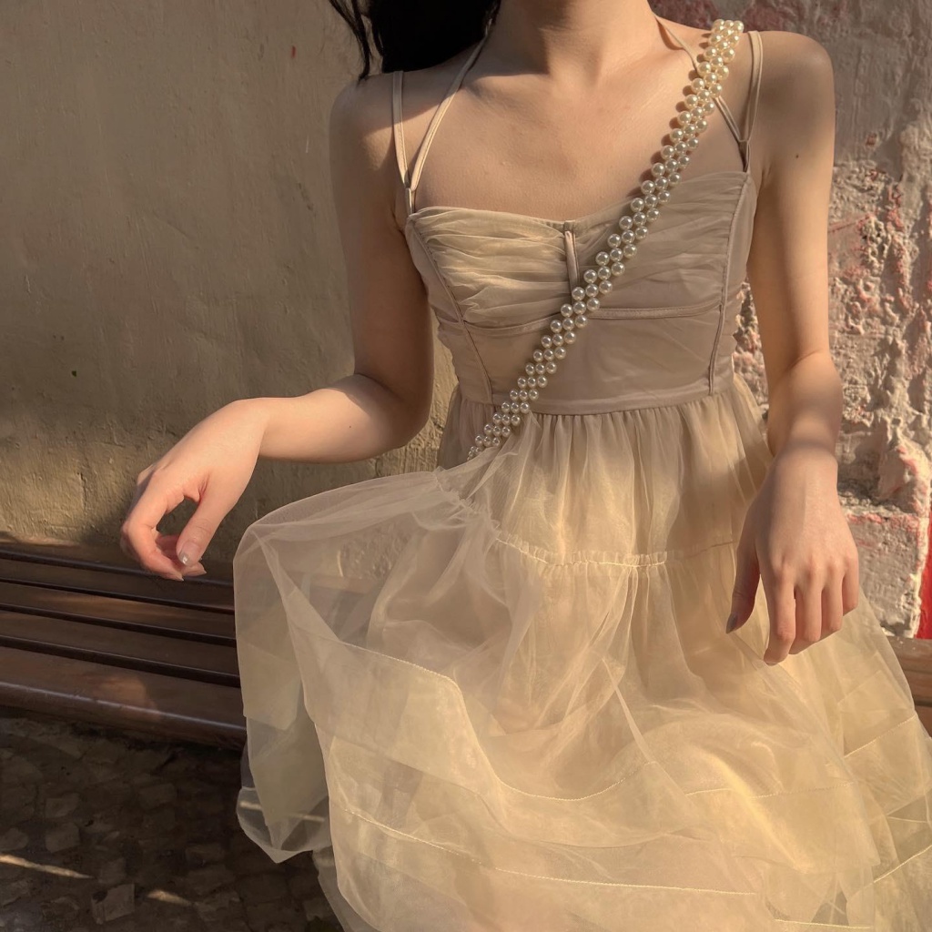 Đầm Voan Hai Dây Dáng Dài Lưng Cao Phong Cách Pháp Thời Trang Mùa Hè Cho Nữ