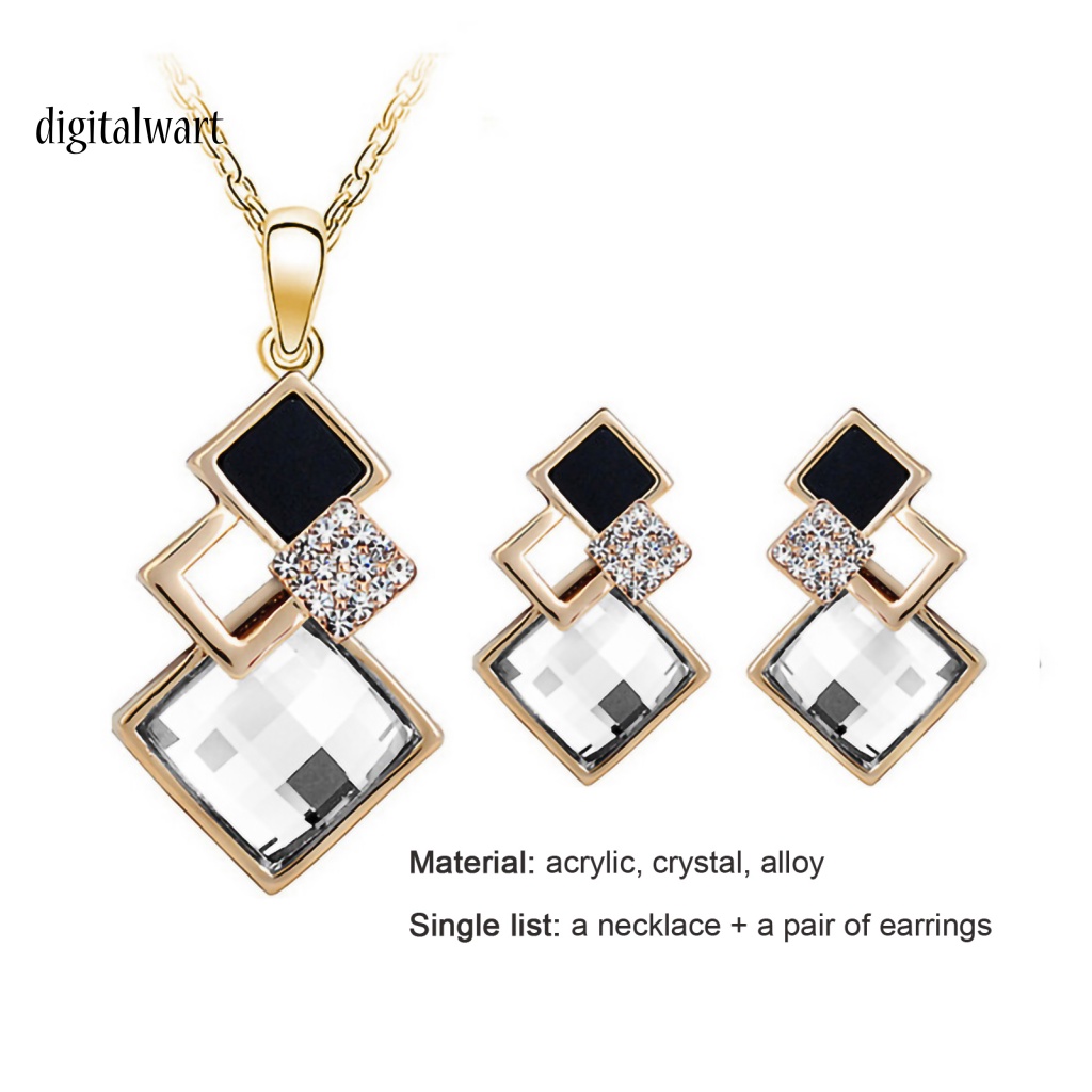 Kỹ Thuật Số| Set 2 Món Vòng cổ + Bông Tai Hình Học Bằng Hợp Kim Đính Pha Lê Lấp Lánh Cho Cô Dâu