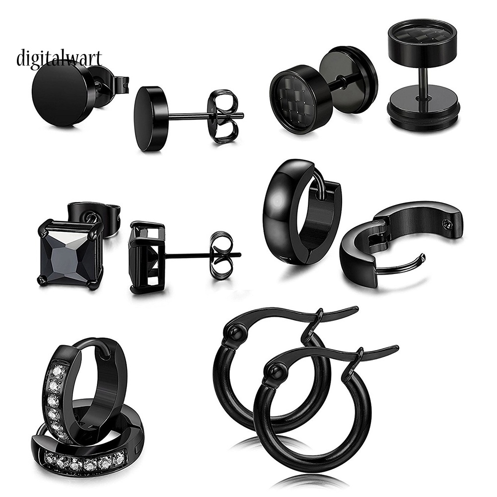 Kỹ Thuật Số| Set 6 Đôi Khuyên Tai Thép Không Gỉ Đính Đá Thời Trang Unisex