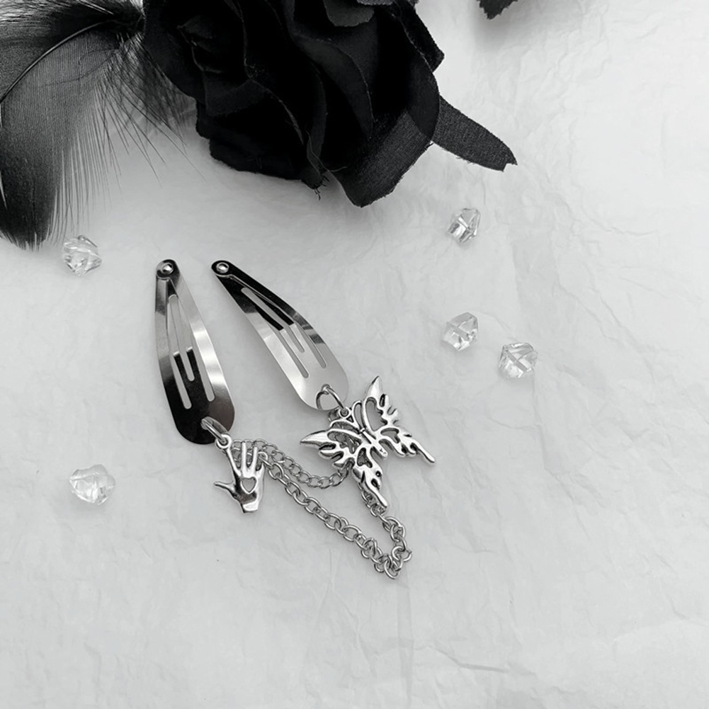 Kẹp Tóc Dây Xích Bằng Kim Loại Màu Bạc Hình Trái Tim / Thánh Giá Phong Cách Punk Cho Nữ