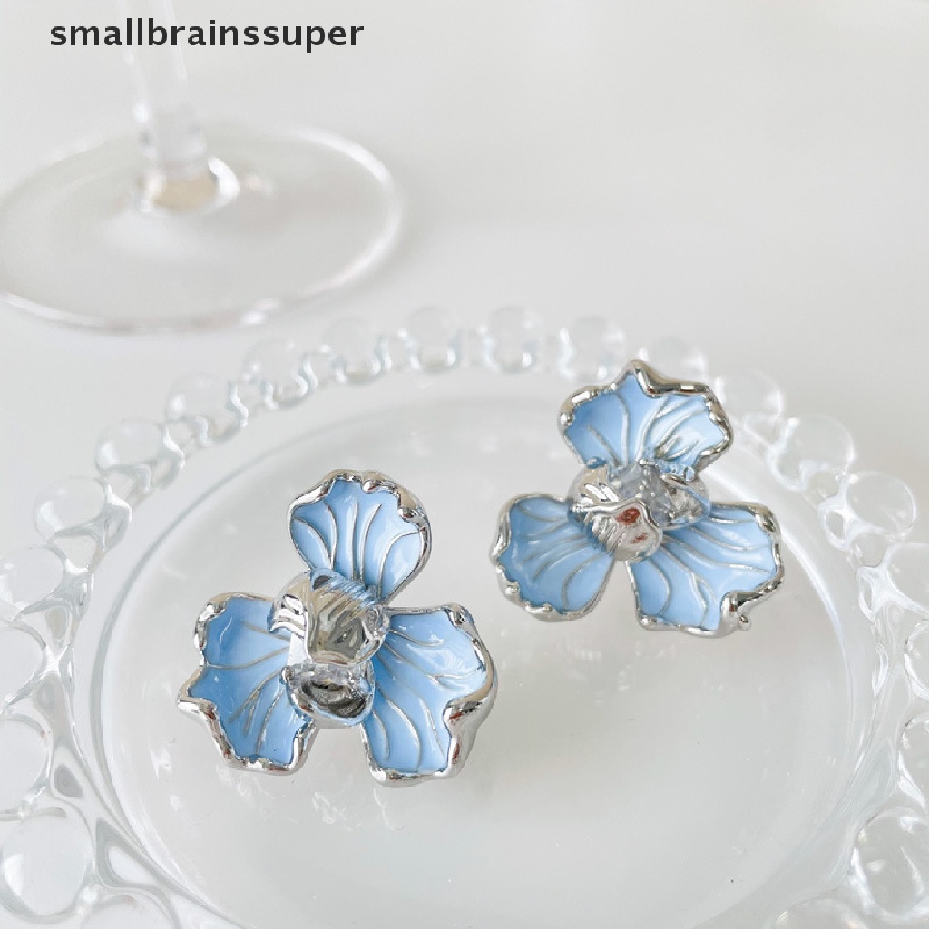 Bông Tai Hình Hoa Đính Đá Pha Lê Màu Xanh Dương Phong Cách Hàn Quốc Dễ Thương Thời Trang Cho Nữ