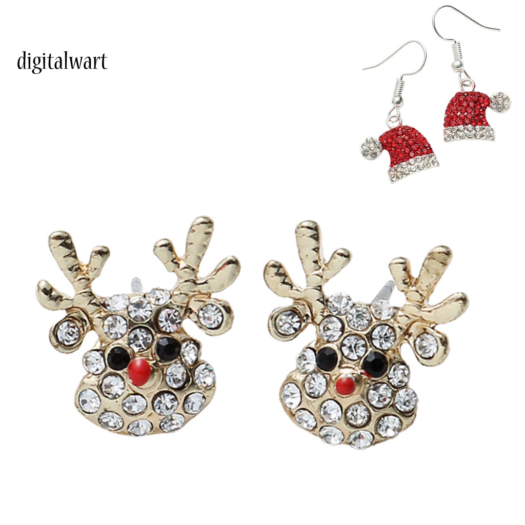 Kỹ Thuật Số| 1 Đôi Bông Tai Hợp Kim Hình Tuần Lộc Giáng Sinh Đính Đá Thời Trang Dành Cho Nữ