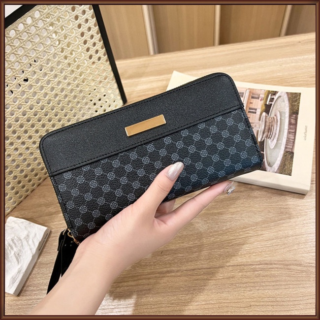 Ví Da Pu Cầm Tay Nhiều Ngăn Đựng Thẻ Phối Màu Tương Phản Thời Trang Cho Nữ