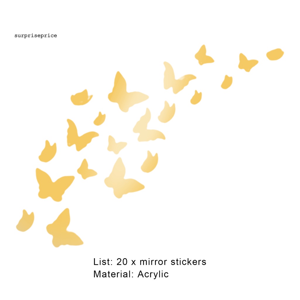 Bộ 20 Miếng Dán Tường Tráng Gương 3D Hình Bướm Sống Động Chống Nước Trang Trí Nhà Cửa