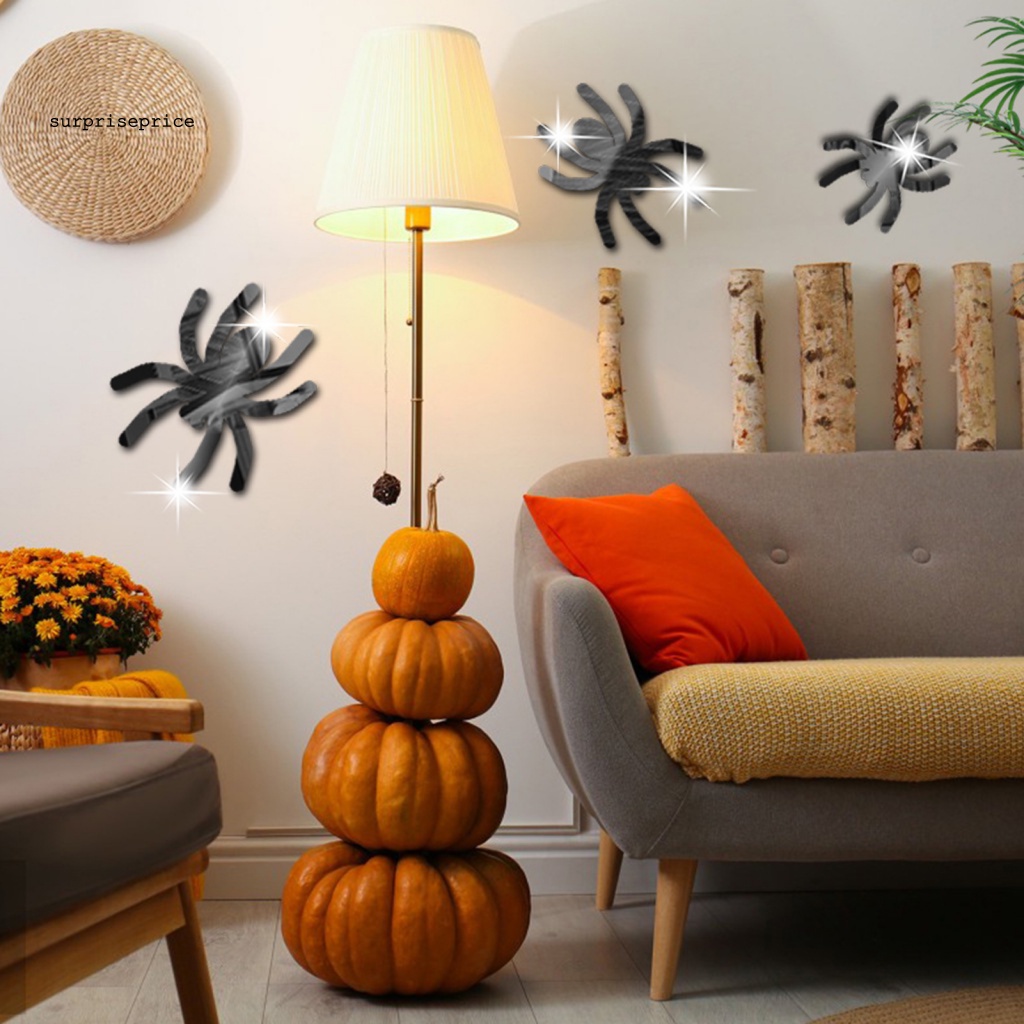Set 3 Decal dán tường Mặt Gương Hình Nhện 3D Sống Động Chống Nước Có Thể Tháo Gỡ Trang Trí Tiệc Tù