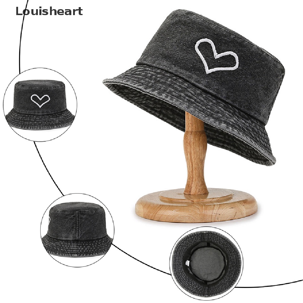 Mũ Tai Bèo Denim Chống Nắng Chống Gió Thêu Họa Tiết Trái Tim TFG Thời Trang Unisex