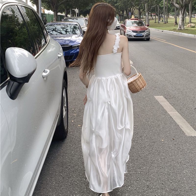 IELGY    Đầm Lưới Pha Trà Eo Cao Màu Xanh Dương Chất Lượng Cao Cho Nữ