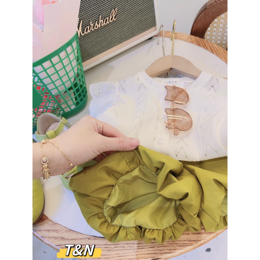 Bộ Áo Ren Tay Bay + Quần Bí Ngô Dễ Thương Thời Trang Mùa Hè Phong Cách Hàn Quốc Cho Bé Gái