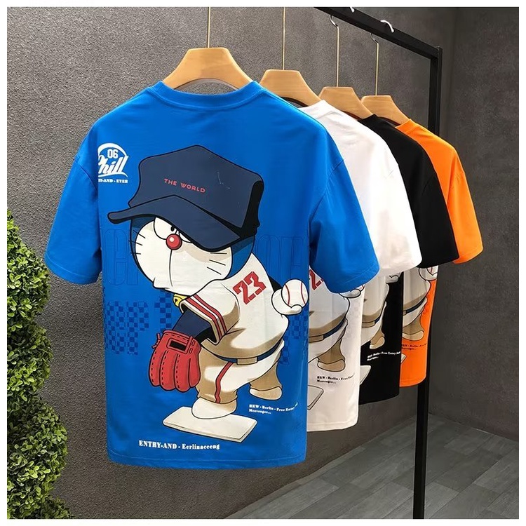 Áo Thun Cotton Ngắn Tay Cổ Tròn In Họa Tiết Hoạt Hình Phong Cách Hàn Quốc Cho Nam Cỡ S-5XL