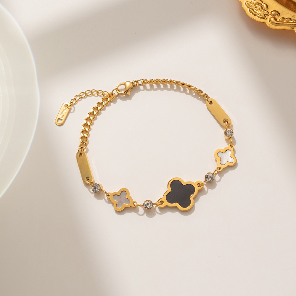 Vòng Tay Mạ Vàng 18K Đính Đá Zircon Không Màu Chống Oxy Hóa Bằng Thép Không Gỉ Cho Nữ