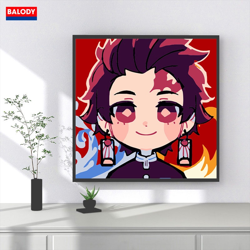 Tranh Sơn dầu Số hóa Gươm diệt quỷ Kimetsu no Yaiba có khung BALODY 20x20cm treo tường