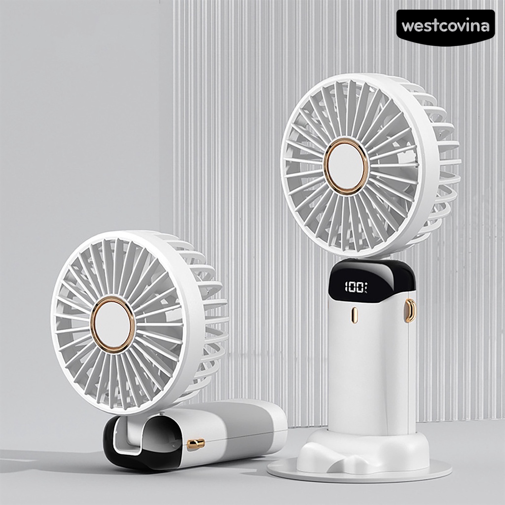 W🅢Quạt Mini Cầm Tay 5 Tốc Độ Gió Làm Mát Không Ồn Màn Hình Kỹ Thuật Số Thời Trang