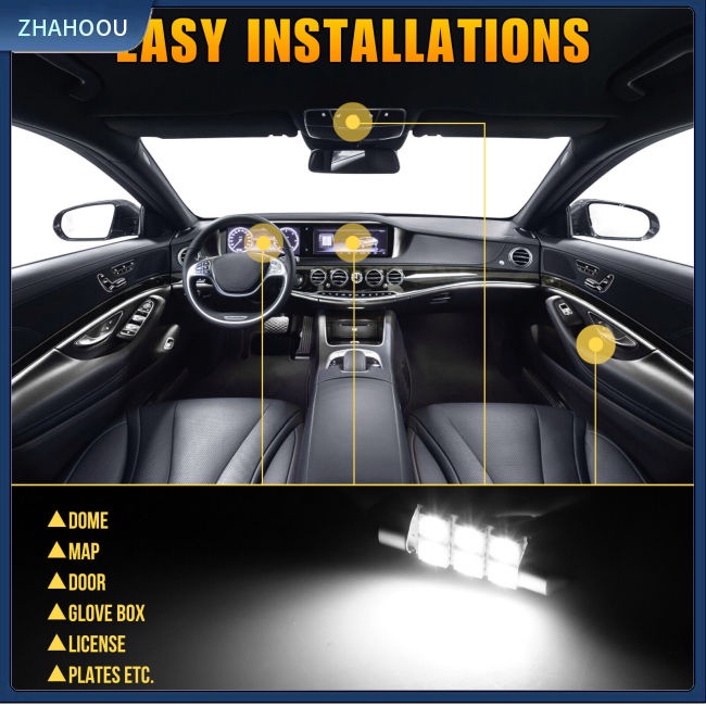 ☃Phụ Kiện Trang Trí Nhà Cửa Độc Đáo Sáng Tạo☃ Set 50 Bóng Đèn 36mm C5w 6 Smd 6000k Siêu Sáng Dành Cho Ô Tô