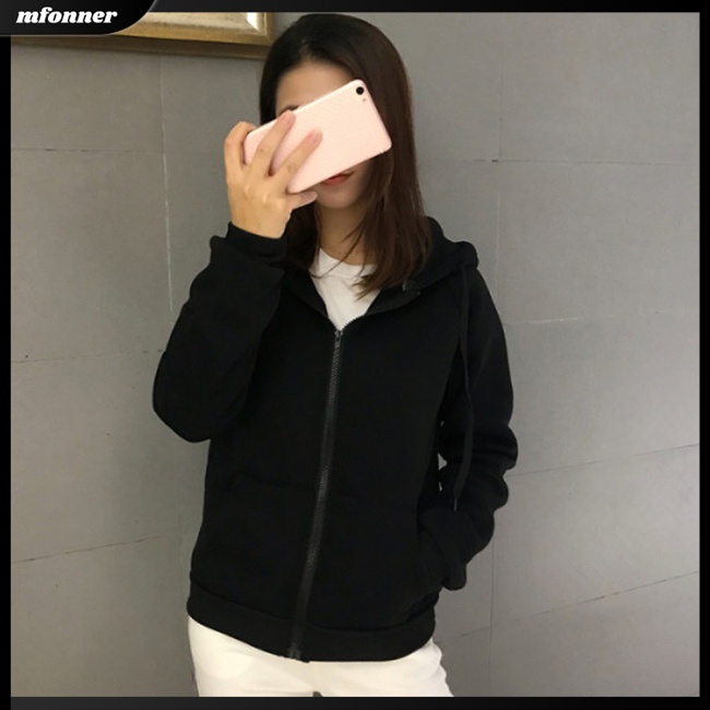 Áo Khoác Cardigan Tay Dài Có Khóa Kéo Màu Sắc Đơn Giản Cho Nữ