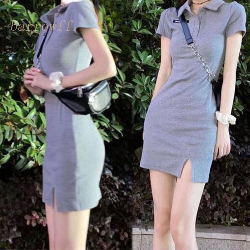 Đầm Tay Ngắn Cổ Chữ V Màu Sắc Thanh Lịch Cho Nữ