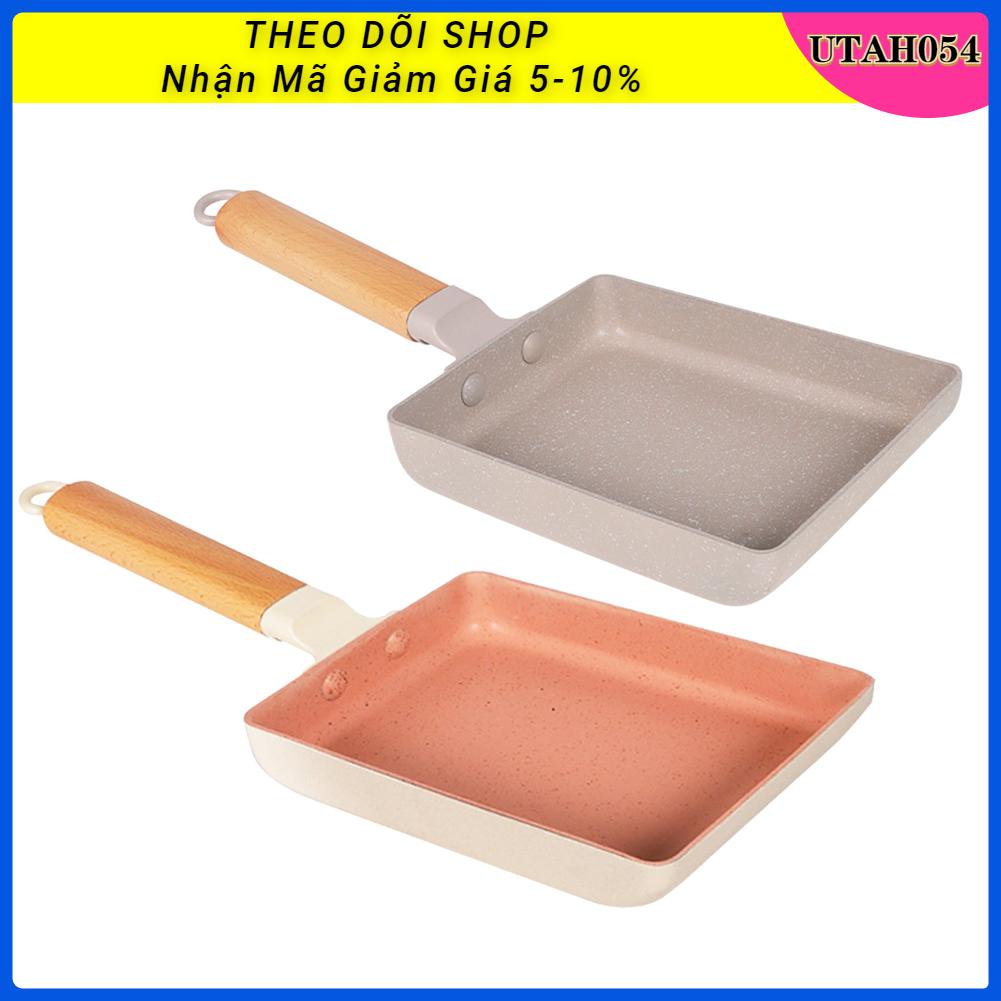 Utah054 Chảo Vuông Đá Maifan Hợp Kim Dày Có Thể Tháo Rời Tay Cầm Bằng Gỗ Nấu Ăn Cho Nhà Bếp Gia Đình