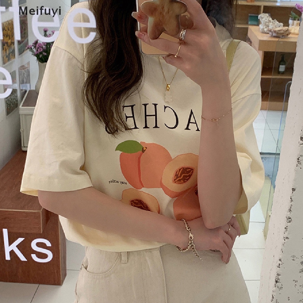 Áo Thun Tay Ngắn Cổ Tròn Dáng Rộng In Hình Quả Đào Thời Trang Mùa Hè Cho Nữ