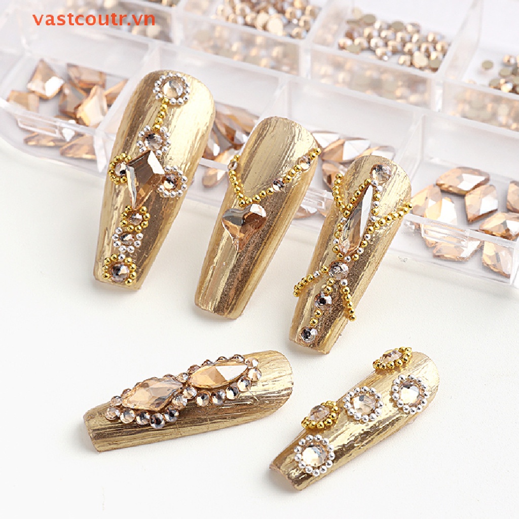 Coutr Hộp 12 Kích Cỡ AB / Đính Kim Cương Pha Lê Nhiều Màu Sắc