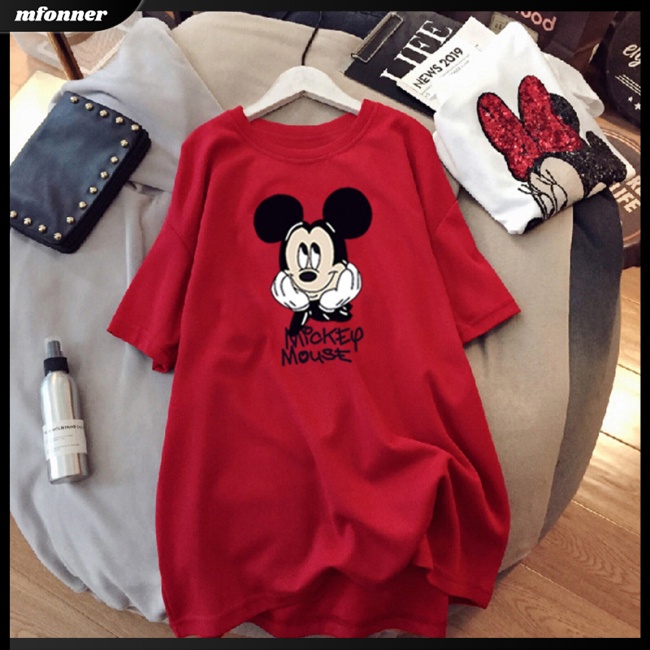 Áo Thun Tay Ngắn Dáng Rộng In Hoạt Hình Chuột Dễ Thương Cho Nữ