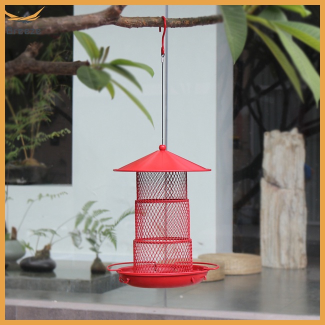 Hộp Đựng Thức Ăn Cho Chim 3 Tầng Bằng Sắt Chống Nước Chống Chim Ruồi Treo Sân Vườn Ngoài Trời