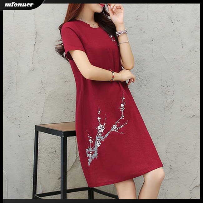 Đầm Tay Ngắn Dáng Rộng In Họa Tiết Hoa Xinh Xắn Thời Trang Cho Nữ