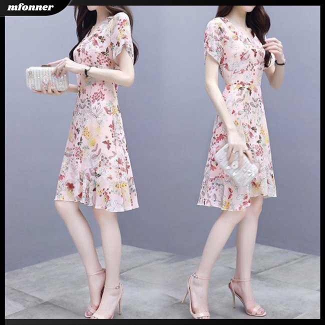 Đầm NgắN Tay In Hoa ThờI Trang Cho Nữ