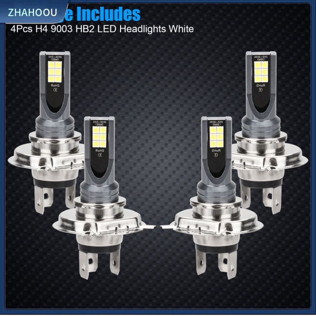 ☃Nhà Cửa☃ Bộ 4 Bóng Đèn Pha Led H4 9003 Hb2 6000k Ip68 Ánh Sáng Trắng Chống Thấm Nước