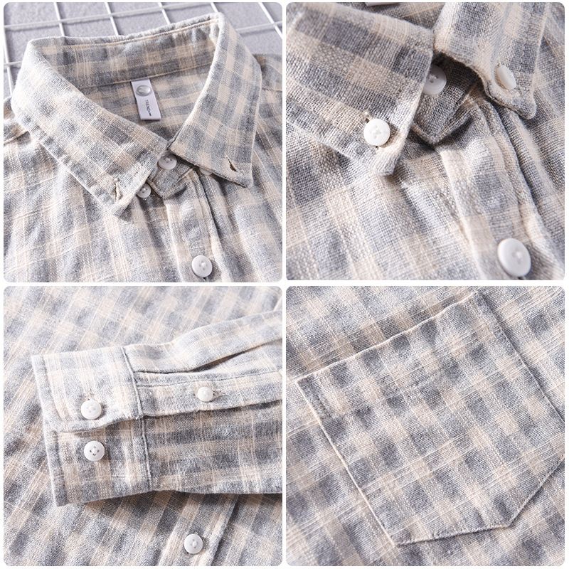 Áo Khoác Sơ Mi Caro Tay Dài Dáng Rộng Trẻ Trung Phong Cách Retro Nhật Bản Cho Nam