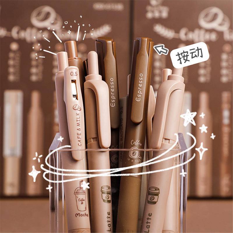 Set 6 Bút Mực Gel Ngòi 0.5MM Màu Đen / Cà Phê Cappuccino Mocha Kiểu Hàn Quốc