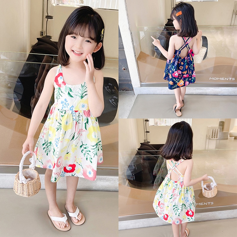 Bộ Khung Đồ Chơi Cho Bé❤Đầm Công Chúa Đi Biển Mùa Hè Mát Mẻ In Họa Tiết Hoa Dễ Thương Phong Cách Hàn Quốc Cho Bé Gái