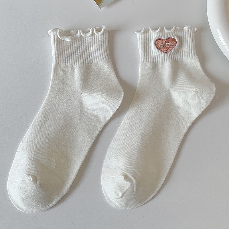 Tất Cotton Viền Xoăn Thêu Họa Tiết Ngọt Ngào Thời Trang Xuân Hè Cho Nữ