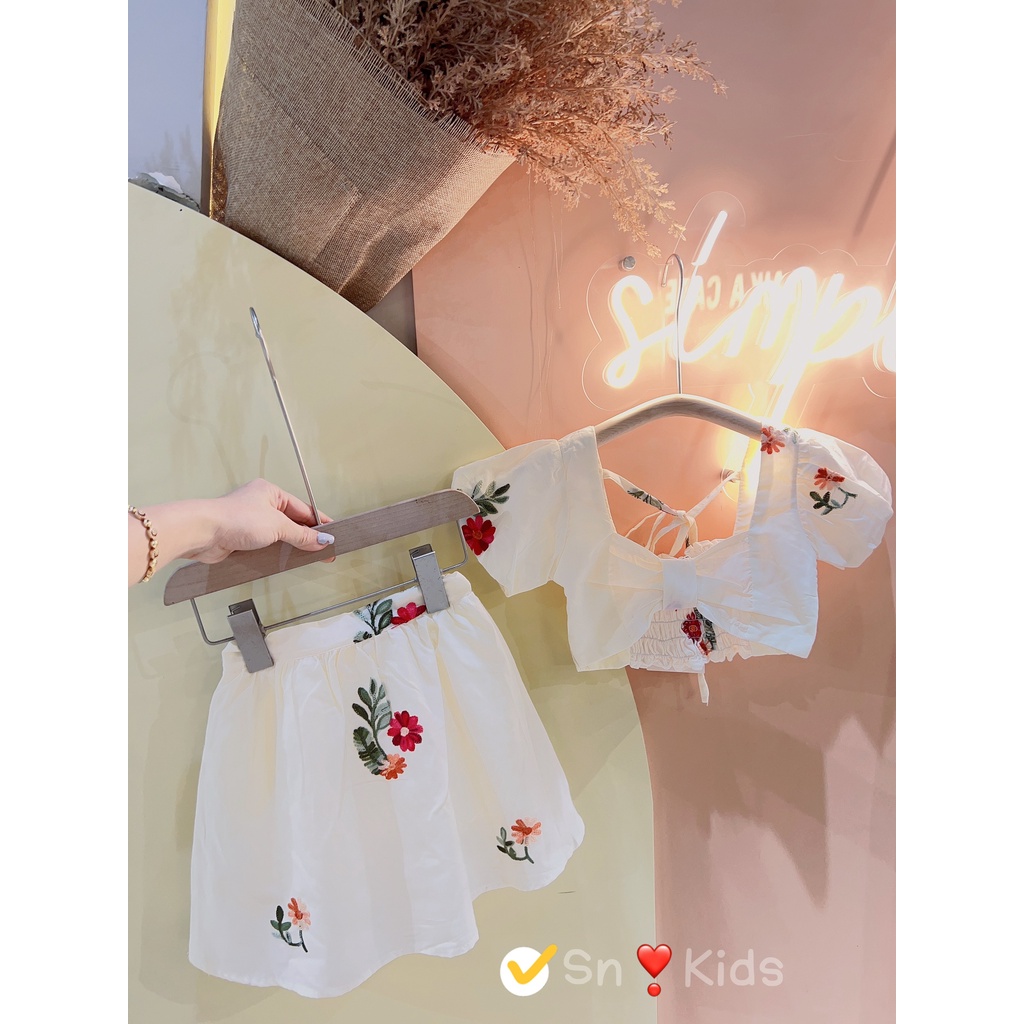 SET Váy maxi hoa kem dáng dài áo có bo siêu thoải mái cho bé