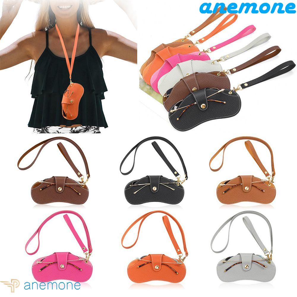 Hộp Đựng Mắt Kính Bằng Da PU Mềm Có Khóa Cài Và Dây Đeo Cổ