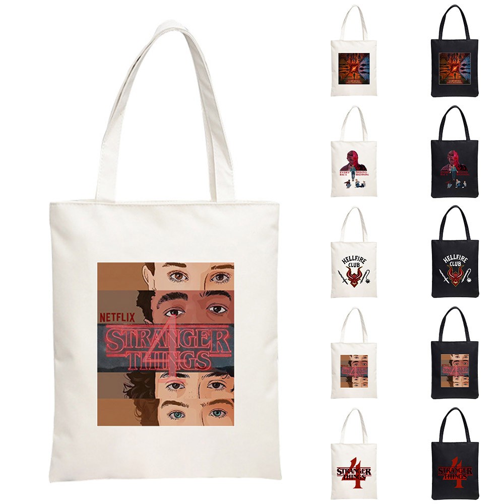 Túi Xách Canvas In Chữ Stranger Things Thời Trang