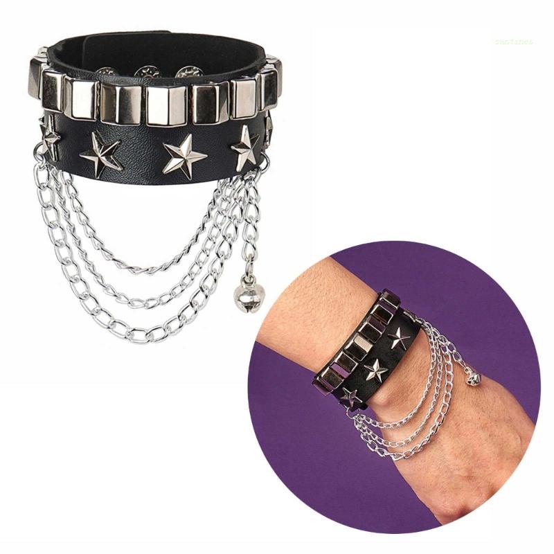 Vòng Tay Da PU Đính Đinh Tán Và Ngôi Sao Phong Cách Harajuku Thời Trang Cho Nữ