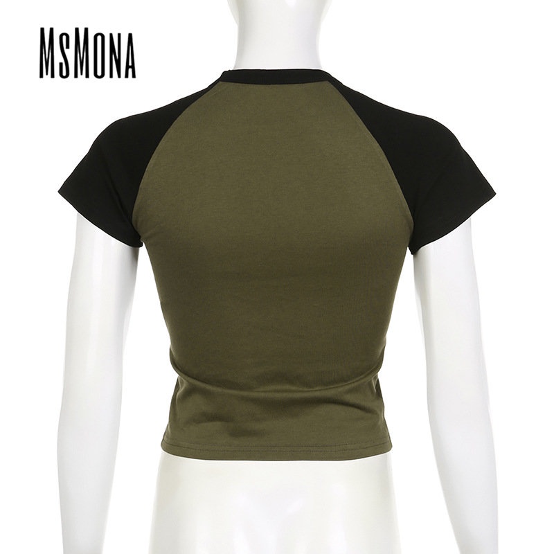 Áo Thun Thể Thao Tay Ngắn Cổ Tròn In Chữ Phối Màu Tương Phản Thời Trang 2023 Cho Nữ