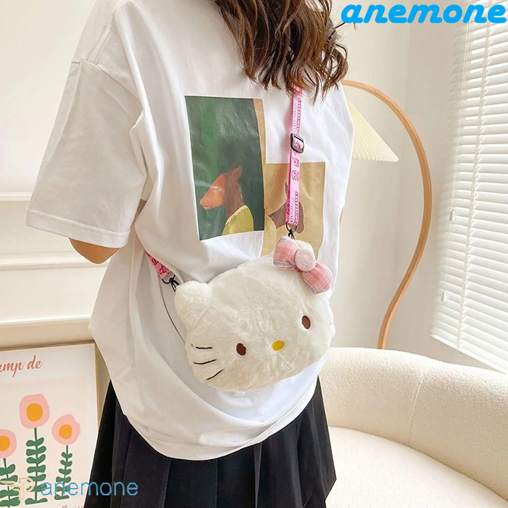 Túi Đeo Chéo Vải Lông Hình Mèo Kitty Phong Cách Lolita