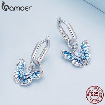 Bamoer Bông Tai Bạc 925 Hình Bướm Đơn Giản Thời Trang Cho Nữ