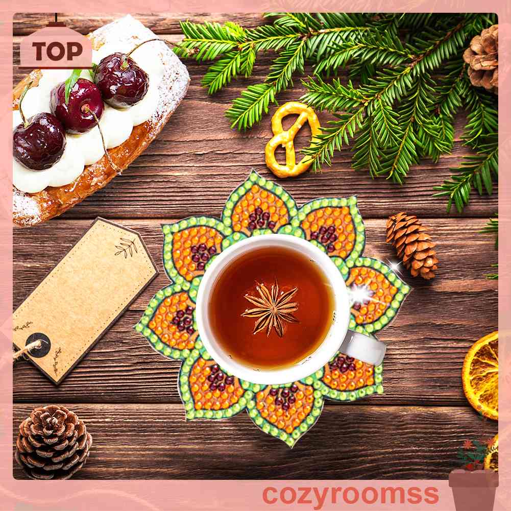 Đế Lót Ly Họa Tiết Tranh Đính Đá Kim Cương DIY Dùng Trang Trí Nhà