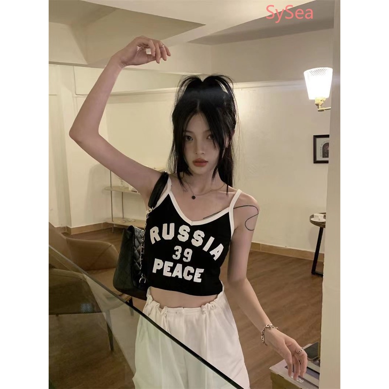 Áo Croptop Hai Dây In Chữ Thời Trang Mùa Hè Mỹ Dành Cho Nữ